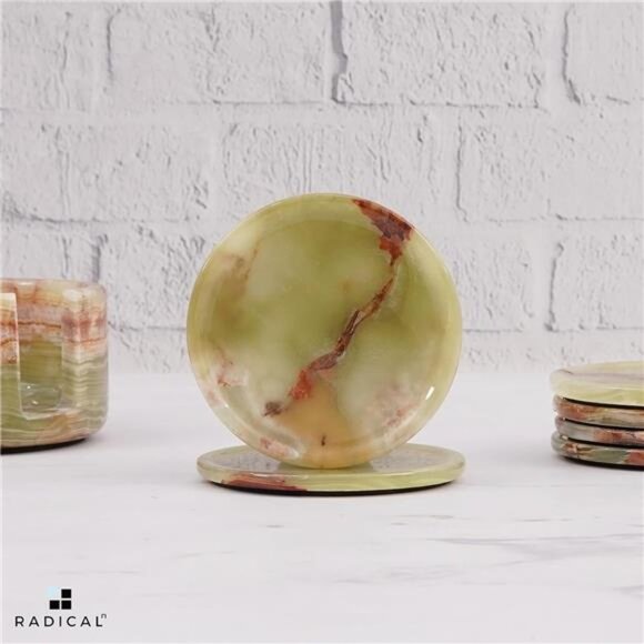 Marble Coasters for Drinks 3.5" Inches Green Onyx Handmade Round - Picture 6 of 7